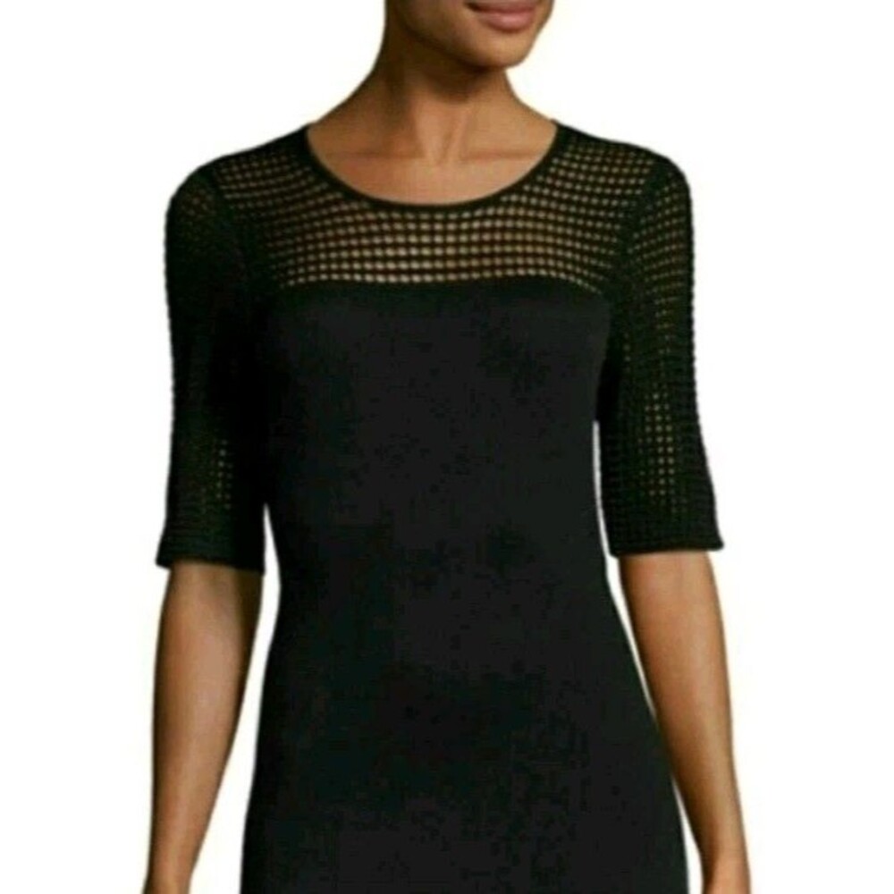 Nanette Lepore Womens Sz S Black Knit Grid Mesh Dress knee length 1/2 sleeve - Picture 3 of 13